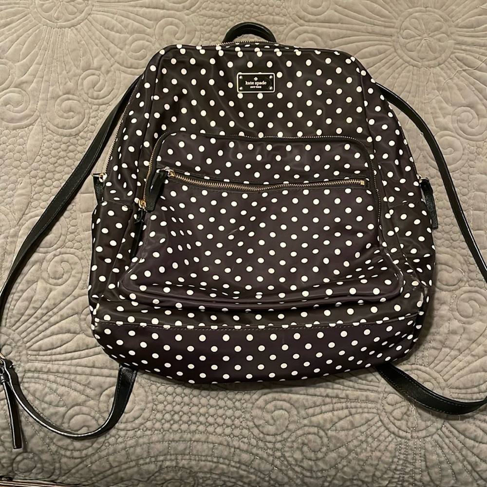 Kate Spade New York Black White Polka Dot Nylon Backpack Bookbag Travel Bag